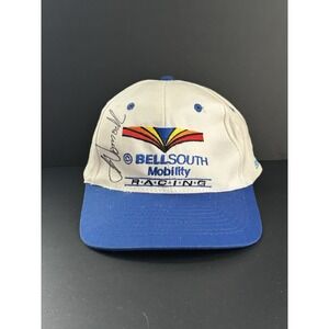 Signed Bell South Racing Joe Nemechek #87 Vintage SnapBack Hat Nascar White Blue